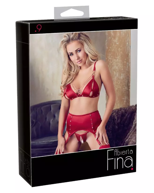Ensemble de lingerie rouge Abierta Fina avec soutien-gorge et porte-jarretelles taille M-1