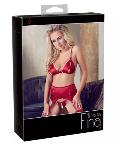 Ensemble de lingerie rouge Abierta Fina avec soutien-gorge et porte-jarretelles taille M-1