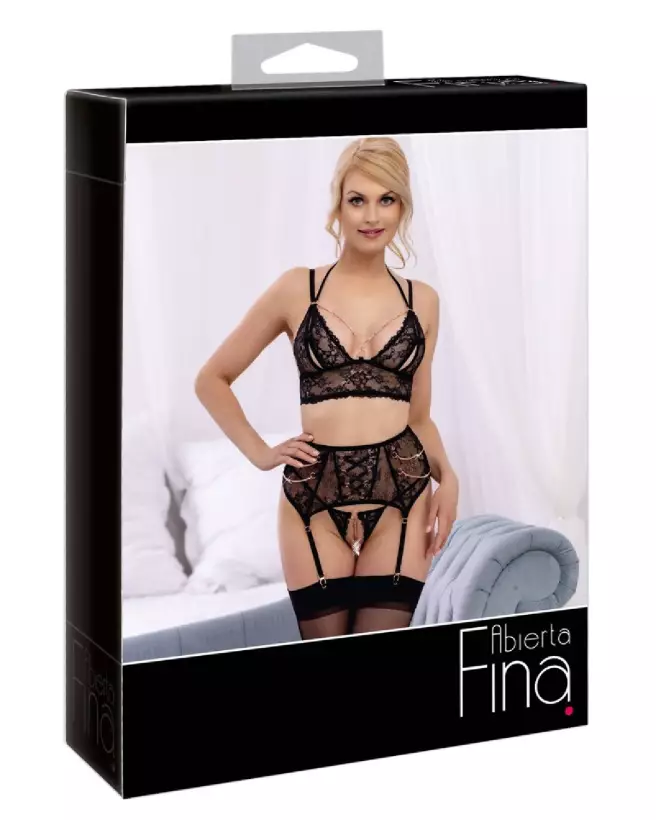 Ensemble Bra Suspender Set XL Abierta Fina en dentelle noire, élégance et séduction-1