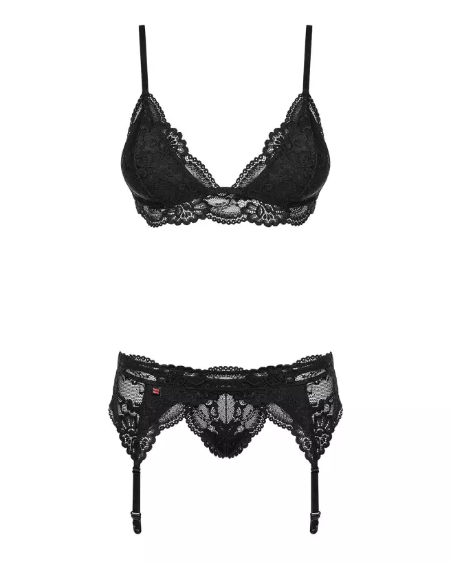 Ensemble Obsessive 810-SEG-1 noir, lingerie élégante trois pièces-5