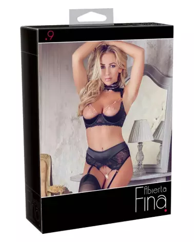 Photo de l'ensemble Shelf Bra Set 80B/M Abierta Fina en dentelle noire, lingerie élégante et raffinée-1