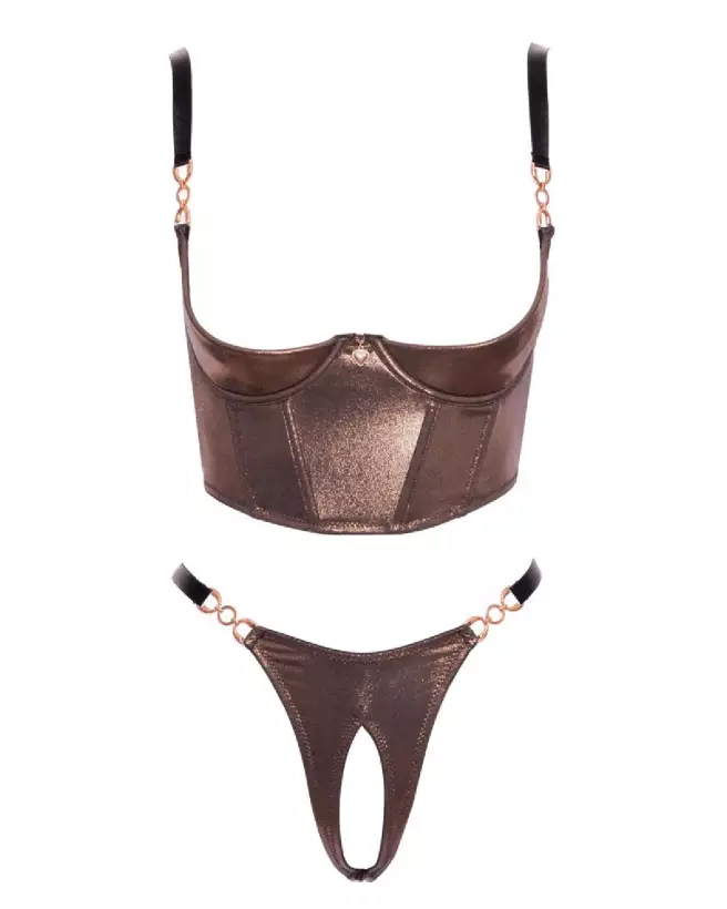 Photo de l'ensemble Shelf Bra Set marron taille L par Abierta Fina, alliant élégance et confort en lingerie fine-7