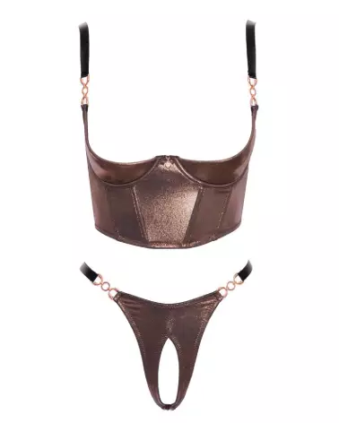 Photo de l'ensemble Shelf Bra Set marron taille L par Abierta Fina, alliant élégance et confort en lingerie fine-7
