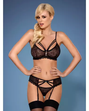 Photo de l'ensemble 3 pièces noir 818-SEG-1 Obsessive, lingerie élégante et séduisante-3