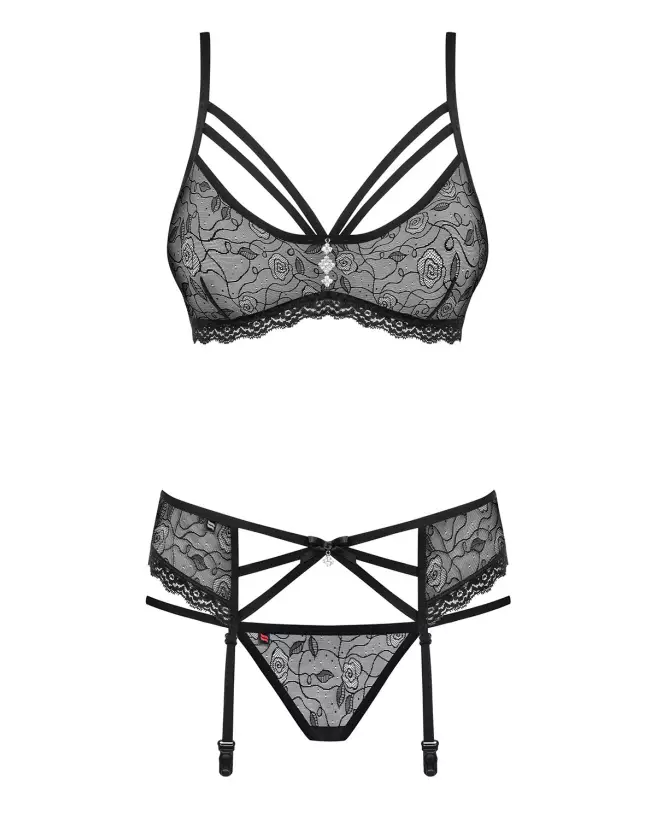 Photo de l'ensemble 3 pièces noir 818-SEG-1 Obsessive, lingerie élégante et séduisante-5