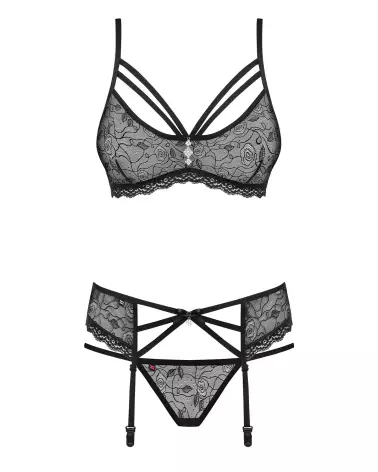 Photo de l'ensemble 3 pièces noir 818-SEG-1 Obsessive, lingerie élégante et séduisante-5