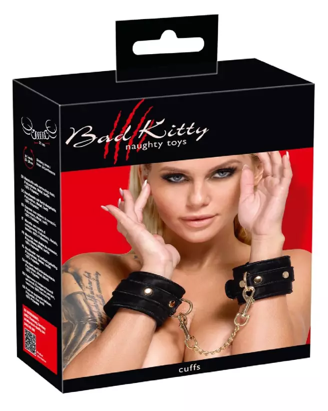 Menottes Bad Kitty Velvet Black en velours pour confort et sécurité optimisés-1