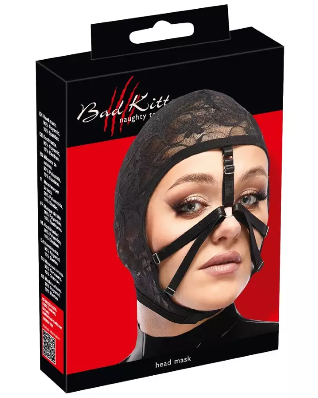 Masque de tête Bad Kitty en cuir pour jeux de rôle et soirées érotiques-1