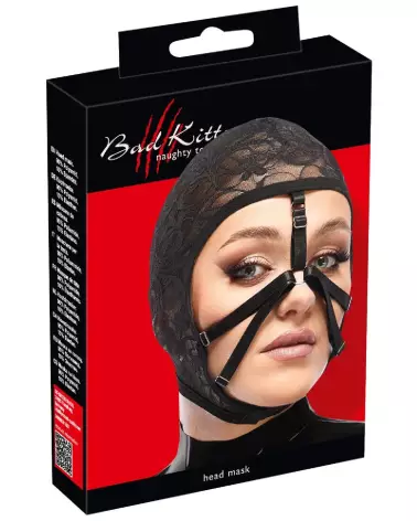 Masque de tête Bad Kitty en cuir pour jeux de rôle et soirées érotiques-1