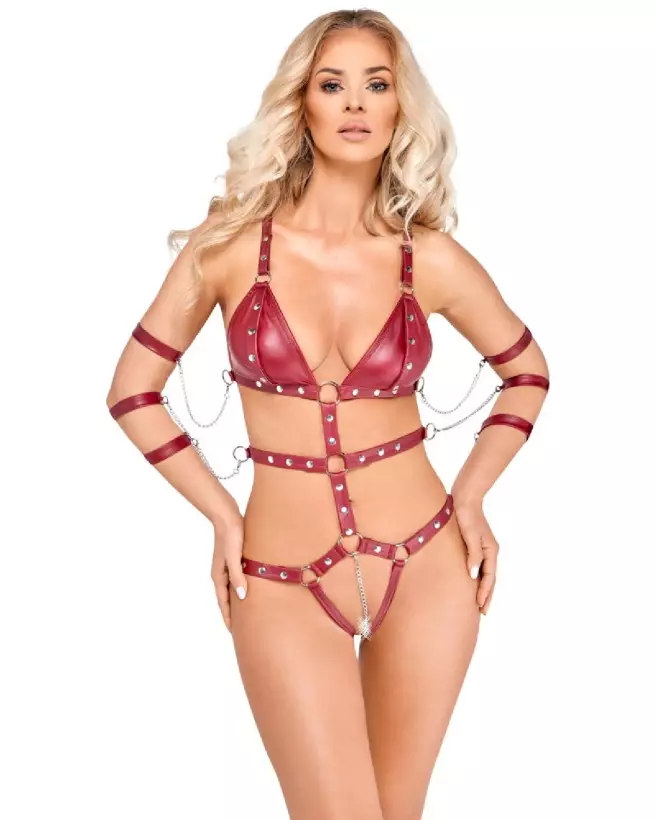 Photo du harnais Bad Kitty Strap Body rouge taille XL, lingerie érotique et sensuelle-2