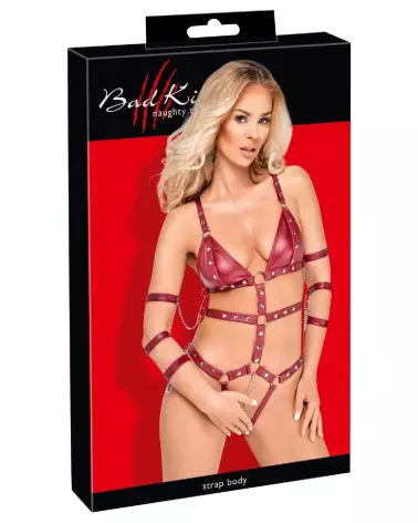 Harnais Bad Kitty Strap Body rouge taille L, lingerie séduisante et audacieuse-1