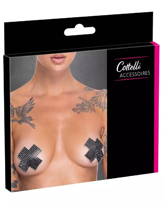 Cache-tétons noirs croisés Cottelli ACCESSOIRES, bijou de mamelon élégant-1