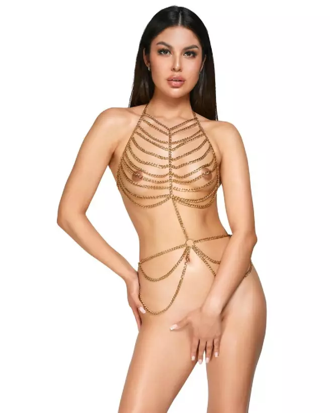 Body Chain Gold élégant de Cottelli ACCESSOIRES, bijou de corps doré chic-2