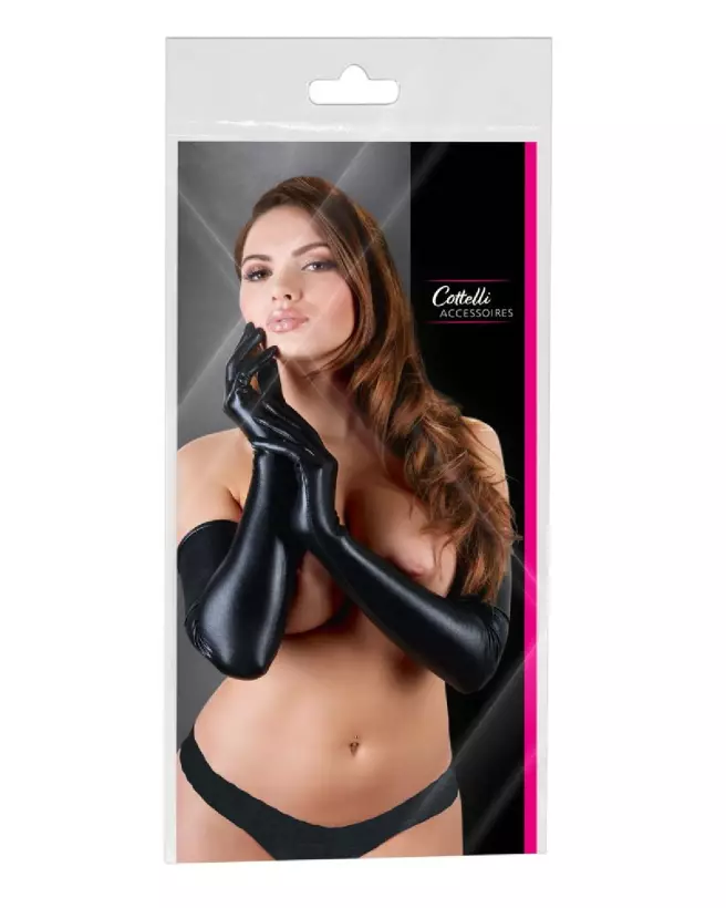 Gants Wet Look Cottelli ACCESSOIRES noirs élégants tailles S-L-1