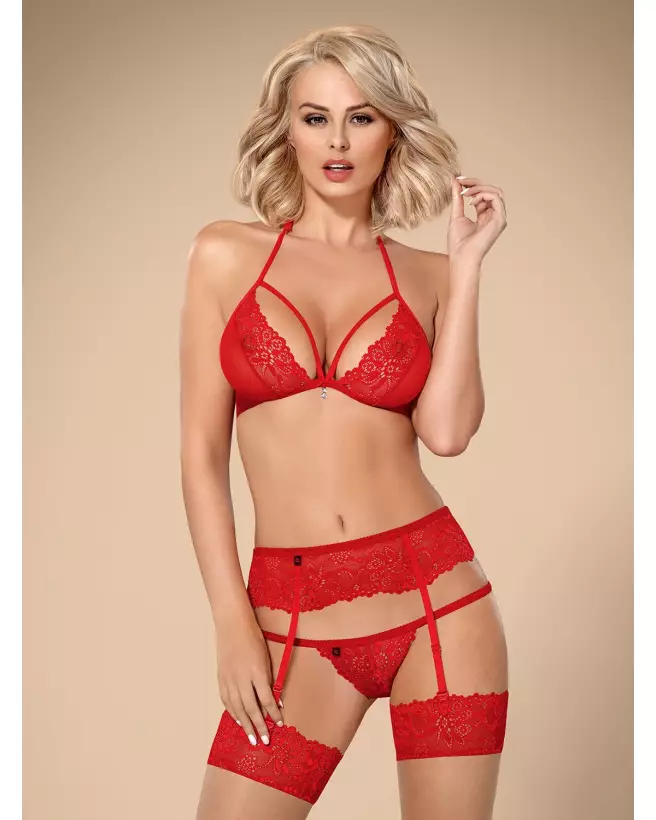 Photo ensemble lingerie Obsessive 838-SEG-3 rouge trois pièces-3