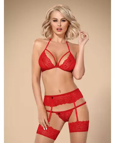 Photo ensemble lingerie Obsessive 838-SEG-3 rouge trois pièces-3