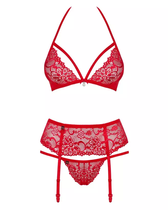 Photo ensemble lingerie Obsessive 838-SEG-3 rouge trois pièces-5