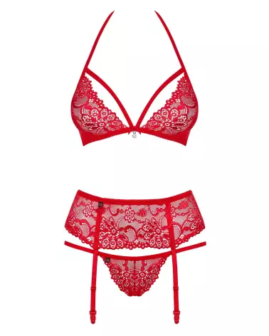 Photo ensemble lingerie Obsessive 838-SEG-3 rouge trois pièces-5