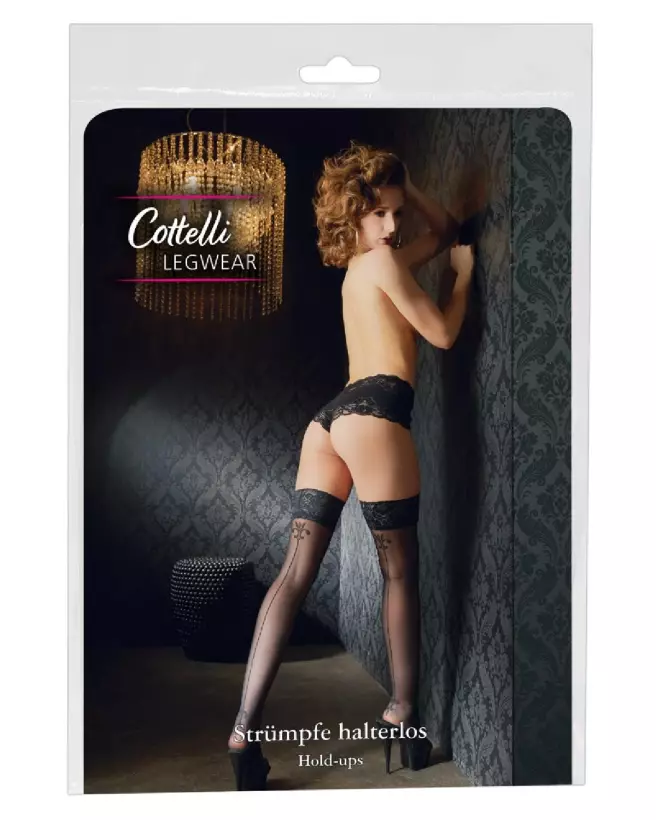 Collants Hold-Up Stockings with Seam 2 de Cottelli LEGWEAR avec bande silicone et couture élégante-1