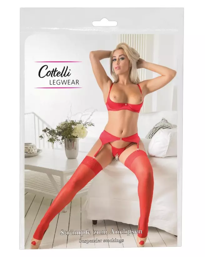 Photo de collants Stockings Red 4 Cottelli LEGWEAR, lingerie rouge élégante-1