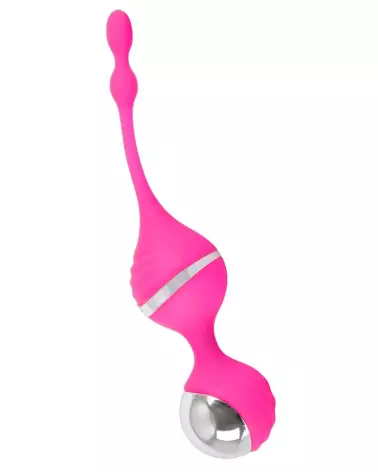 Boules de Geisha vibrantes Sweet Smile en silicone rose avec parties argentées-2