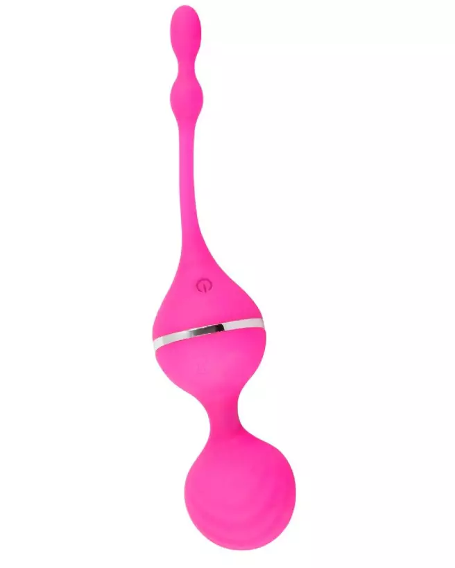 Boules de Geisha vibrantes Sweet Smile en silicone rose avec parties argentées-3