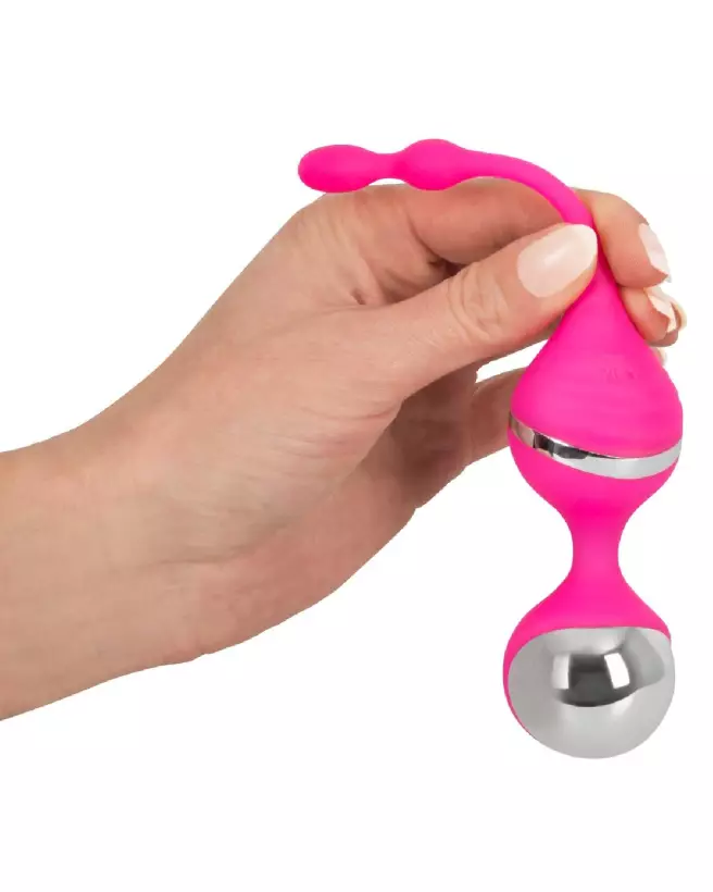 Boules de Geisha vibrantes Sweet Smile en silicone rose avec parties argentées-4