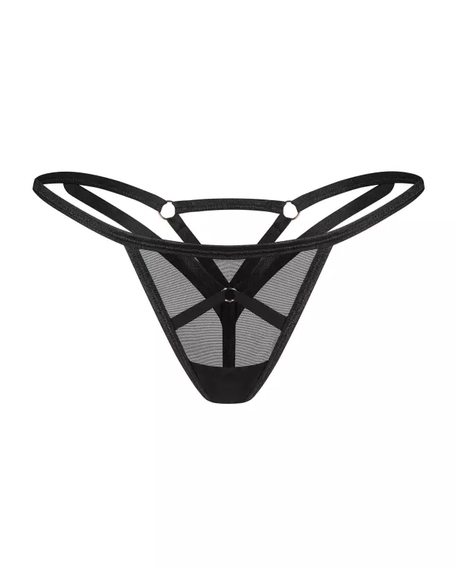 String Euridia Noir Obsessive avec détails métalliques dorés et design entrecroisé-6