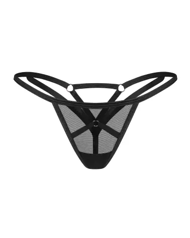 String Euridia Noir Obsessive avec détails métalliques dorés et design entrecroisé-6
