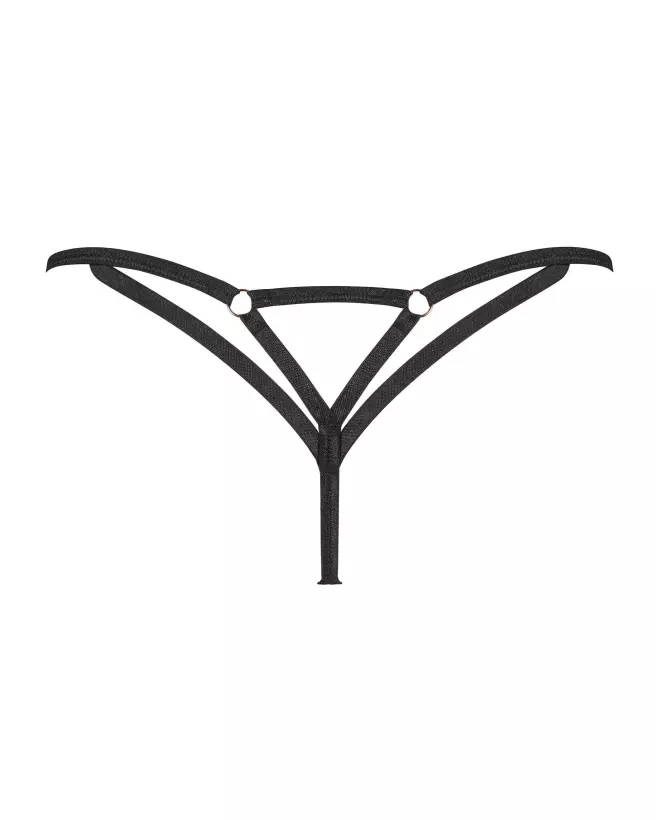 String Euridia Noir Obsessive avec détails métalliques dorés et design entrecroisé-7