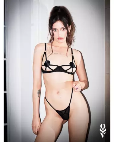 String Euridia Noir Obsessive avec détails métalliques dorés et design entrecroisé-9