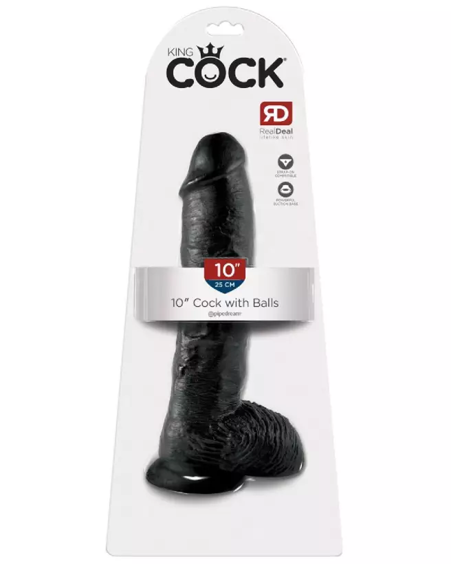 Image King Cock 10 inch Balls Black, dildo réaliste noir, sextoy de qualité-1
