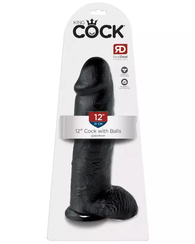 King Cock 12 inch Balls Black Sextoy Réaliste avec Ventouse-1