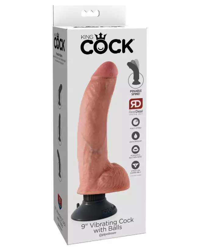 Image du KC 9" Vibrating Cock with Balls de King Cock, sextoy réaliste et vibrant-1