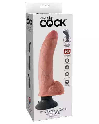 Image du KC 9" Vibrating Cock with Balls de King Cock, sextoy réaliste et vibrant-1