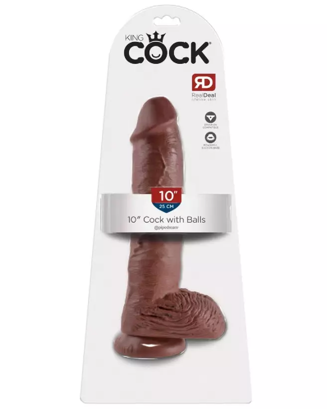 Image King Cock 10 inch Balls Brown, sextoy réaliste brun, dildo avec ventouse-1
