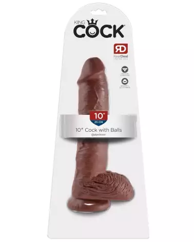 Image King Cock 10 inch Balls Brown, sextoy réaliste brun, dildo avec ventouse-1
