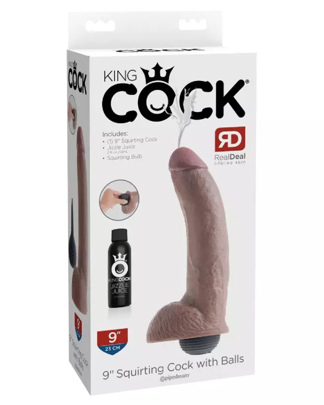 King Cock 9 pouces Squirting avec testicules réaliste, dildo éjaculateur, sextoy haut de gamme-1