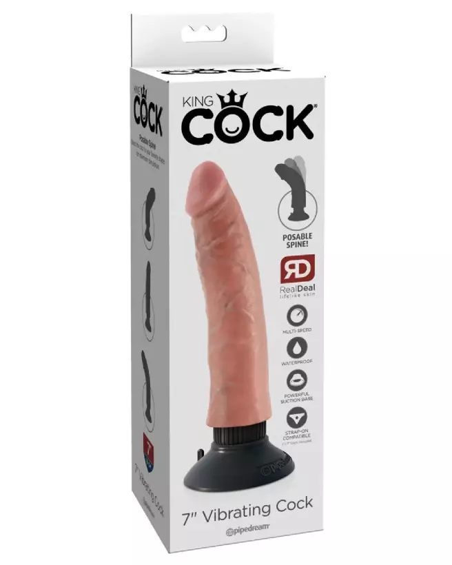 Image du KC 7" Vibrating Cock Light de King Cock, sextoy réaliste vibrant-1