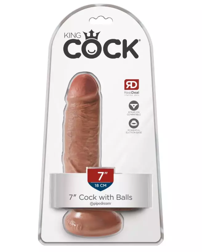 King Cock 7 pouces réaliste avec testicules en couleur tan-1