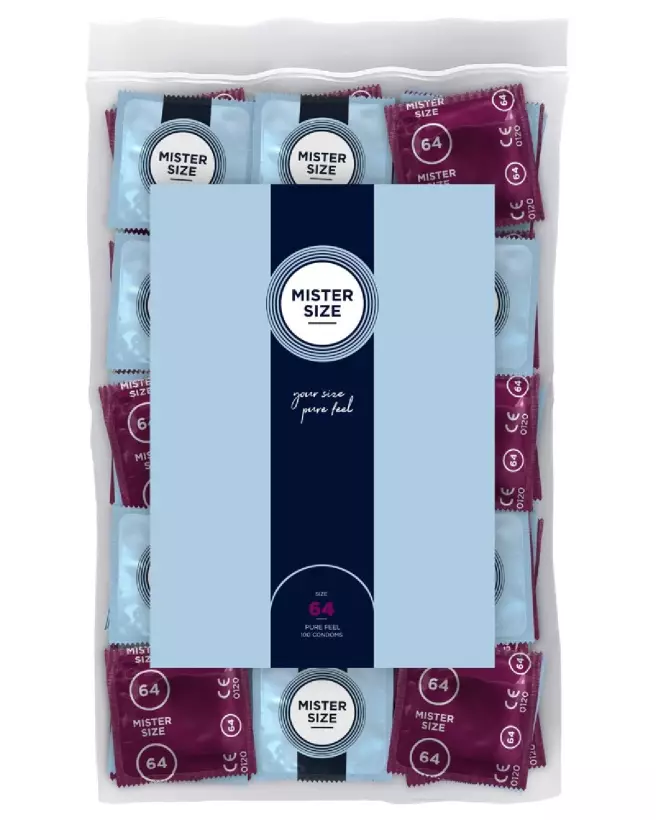 Pack de 100 préservatifs Mister Size 64mm pour confort et sécurité-1