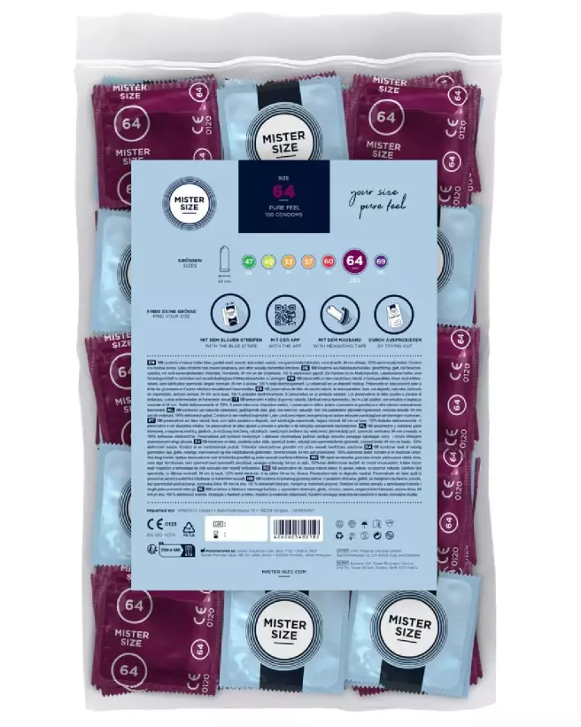 Pack de 100 préservatifs Mister Size 64mm pour confort et sécurité-2
