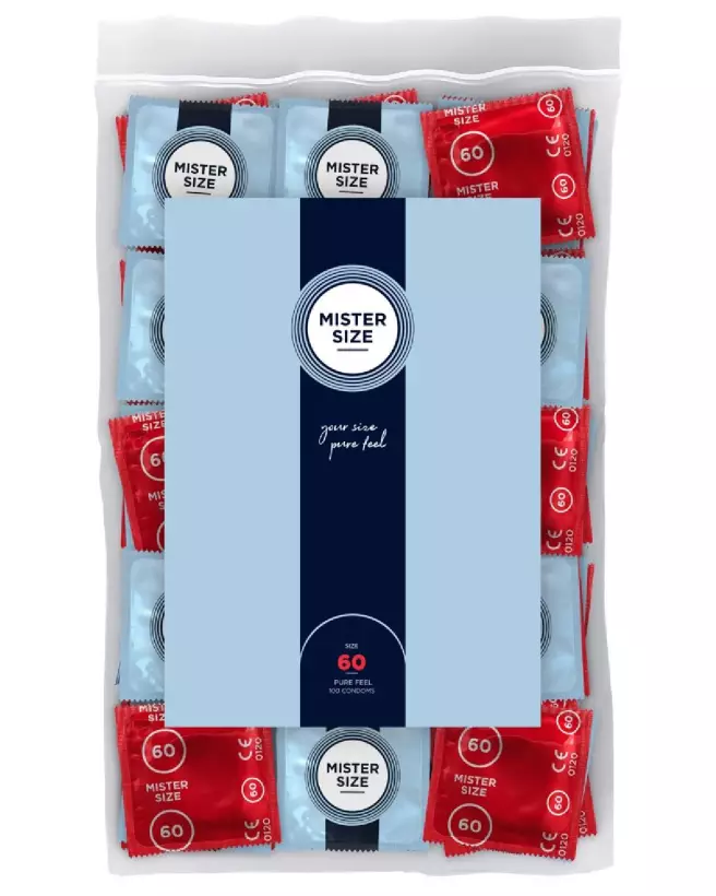Image du pack de 100 préservatifs Mister Size 60mm pour confort et sécurité optimale-1