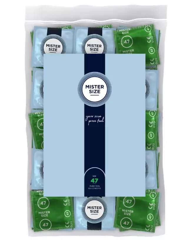 Image du pack de 100 préservatifs Mister Size 47mm pour confort et sécurité optimale-1