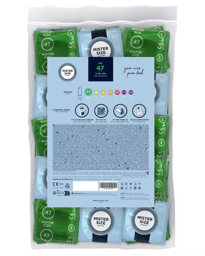 Image du pack de 100 préservatifs Mister Size 47mm pour confort et sécurité optimale-2