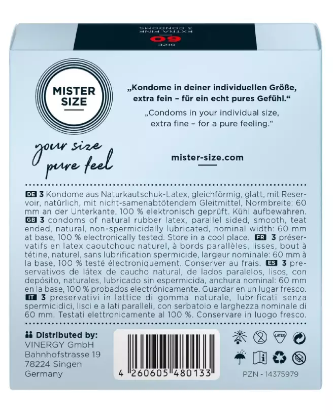 Pack de 3 préservatifs Mister Size 60mm pour confort et protection optimale-3