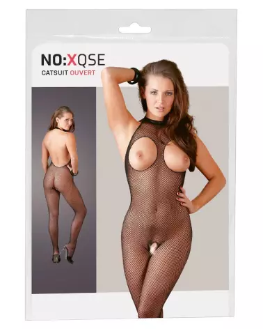 Catsuit noir en résille NO:XQSE taille S-L, séduisant et confortable-1