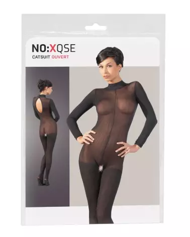 Catsuit NO:XQSE avec col en dentelle taille M/L, bodystocking élégant et séduisant-1