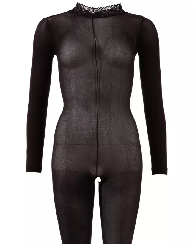 Catsuit NO:XQSE avec col en dentelle taille M/L, bodystocking élégant et séduisant-5