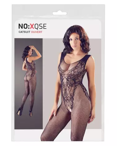 Crotchless Catsuit NO:XQSE en noir, lingerie sexy et érotique pour femme-1